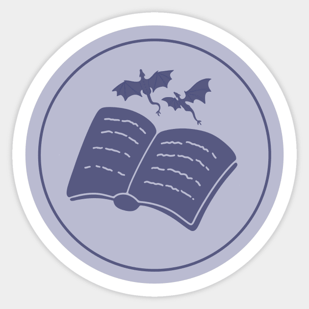 Blue fantasy book with dragons circle design for readers Sticker by loulou-artifex